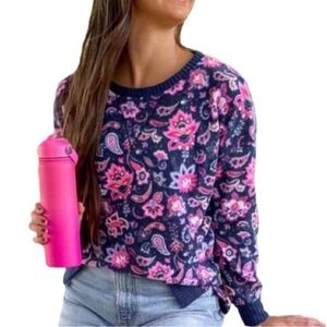 🐆3/$15 Simply Southern Women's Pink Navy Blue Paisley Long Sleeve Sweater